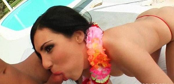  Hot ass brunette mouth fucking hungry shaft by the pool